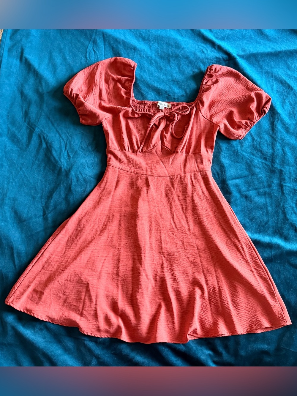 Copper Puff Sleeve Fit-and-Flare Dress